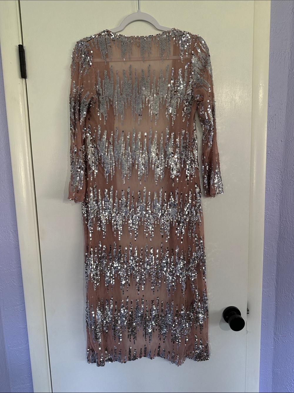 Southern fried chics Sheer Sequin Duster Cardigan in Blush Pink Size XS - Picture 6 of 8